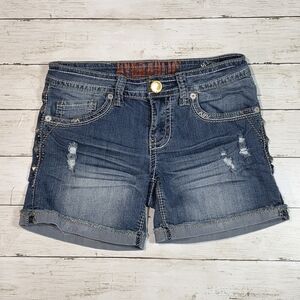 Hydraulic Bailey Women's Y2K Distressed Studded Denim Jean Shorts • 7/8